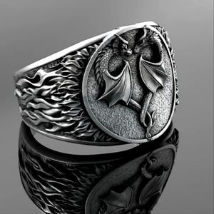 Vintage 925 Silver Double Dragon Opposition Ring Men's Ring